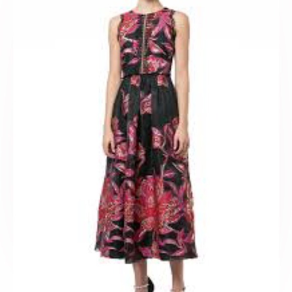 Marchesa Notte Black Floral Embroidered Sleeveless Midi Dress Size 6 Whimsigoth - Picture 12 of 12